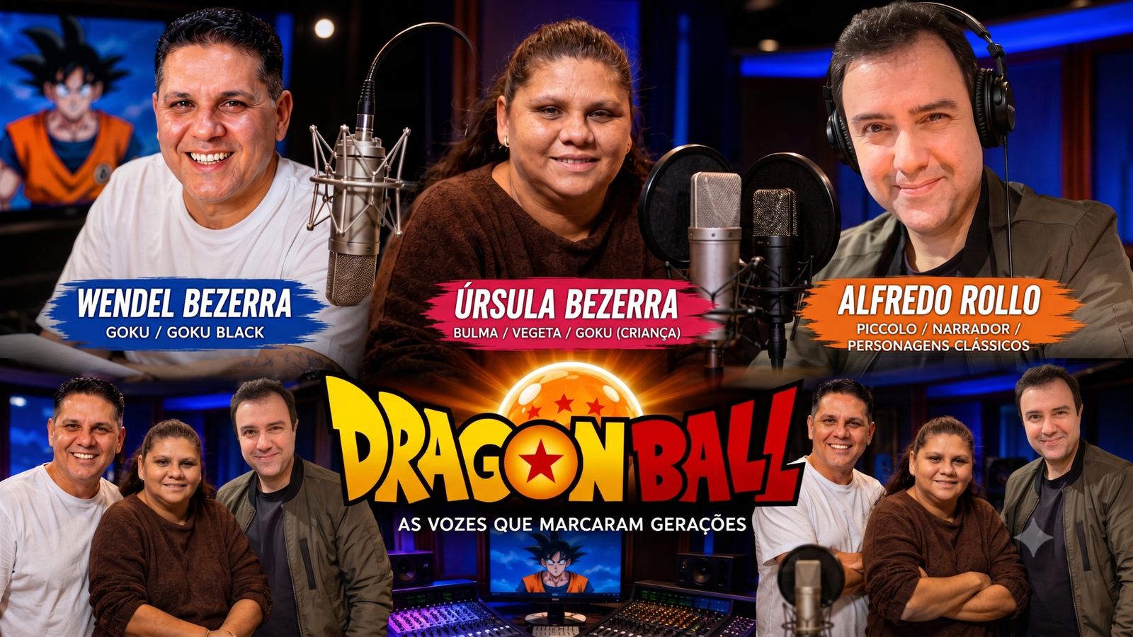 Dubladores de Dragon Ball hoje em estúdio de gravação
