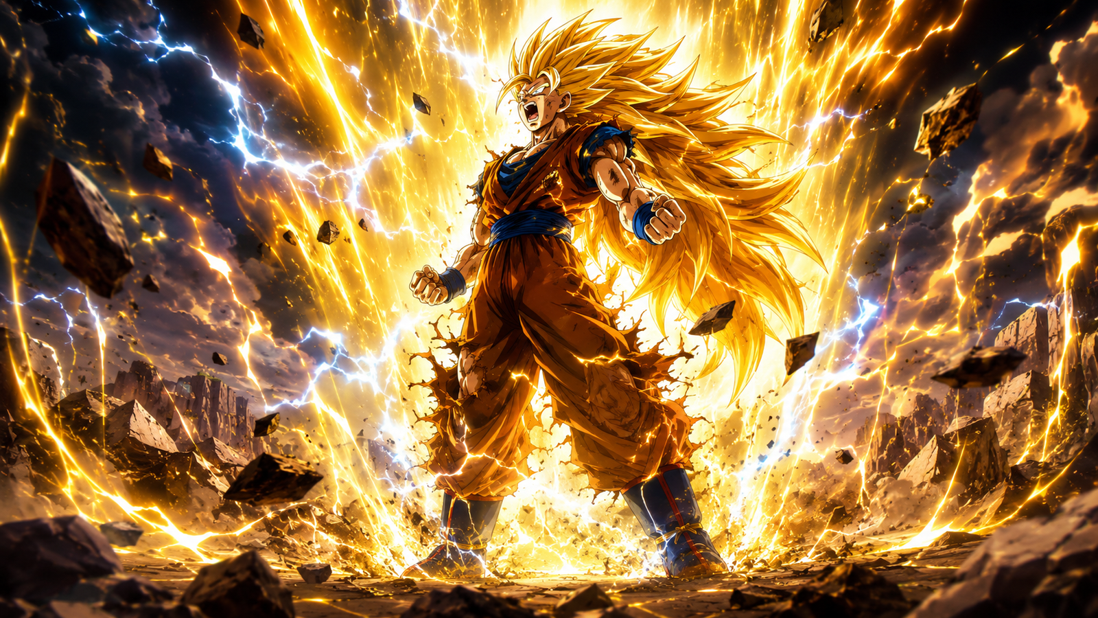 Transformação de Goku em Super Saiyan 3.