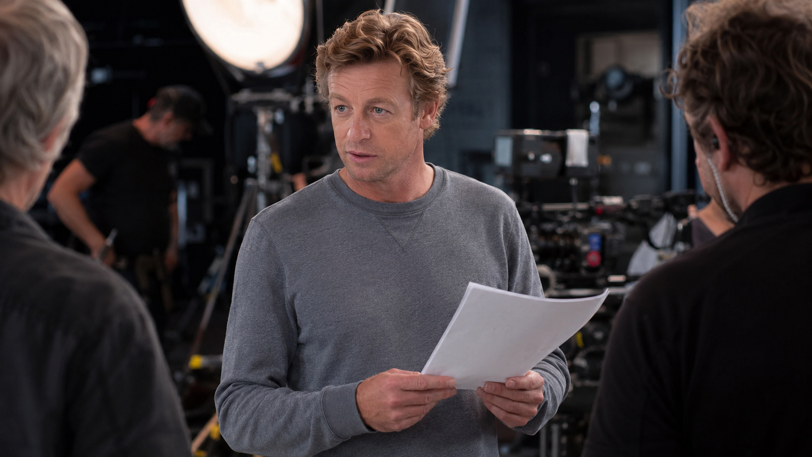 Simon Baker no set de filmagem, direção de cena