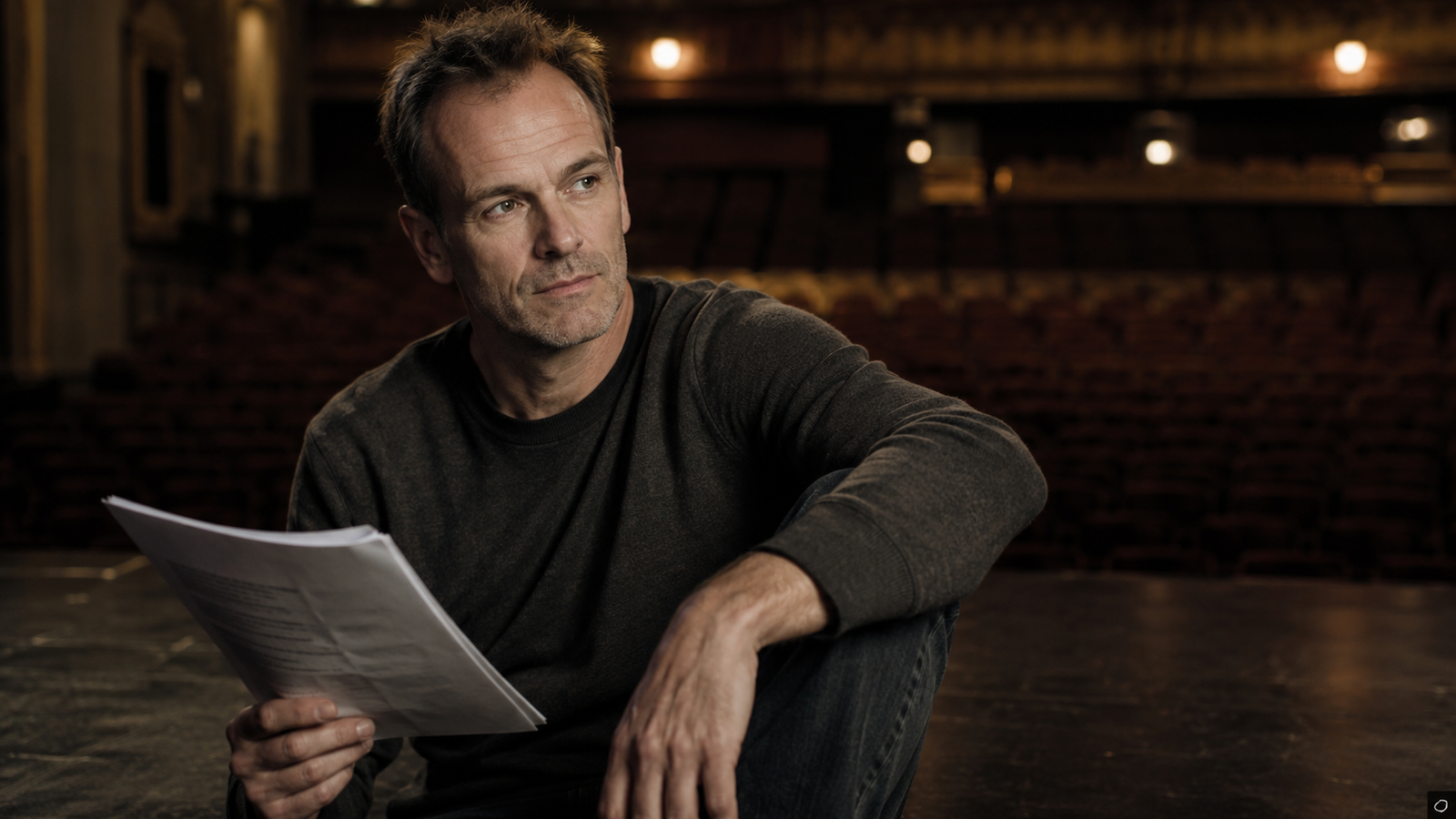 Jonny Lee Miller no palco de teatro.