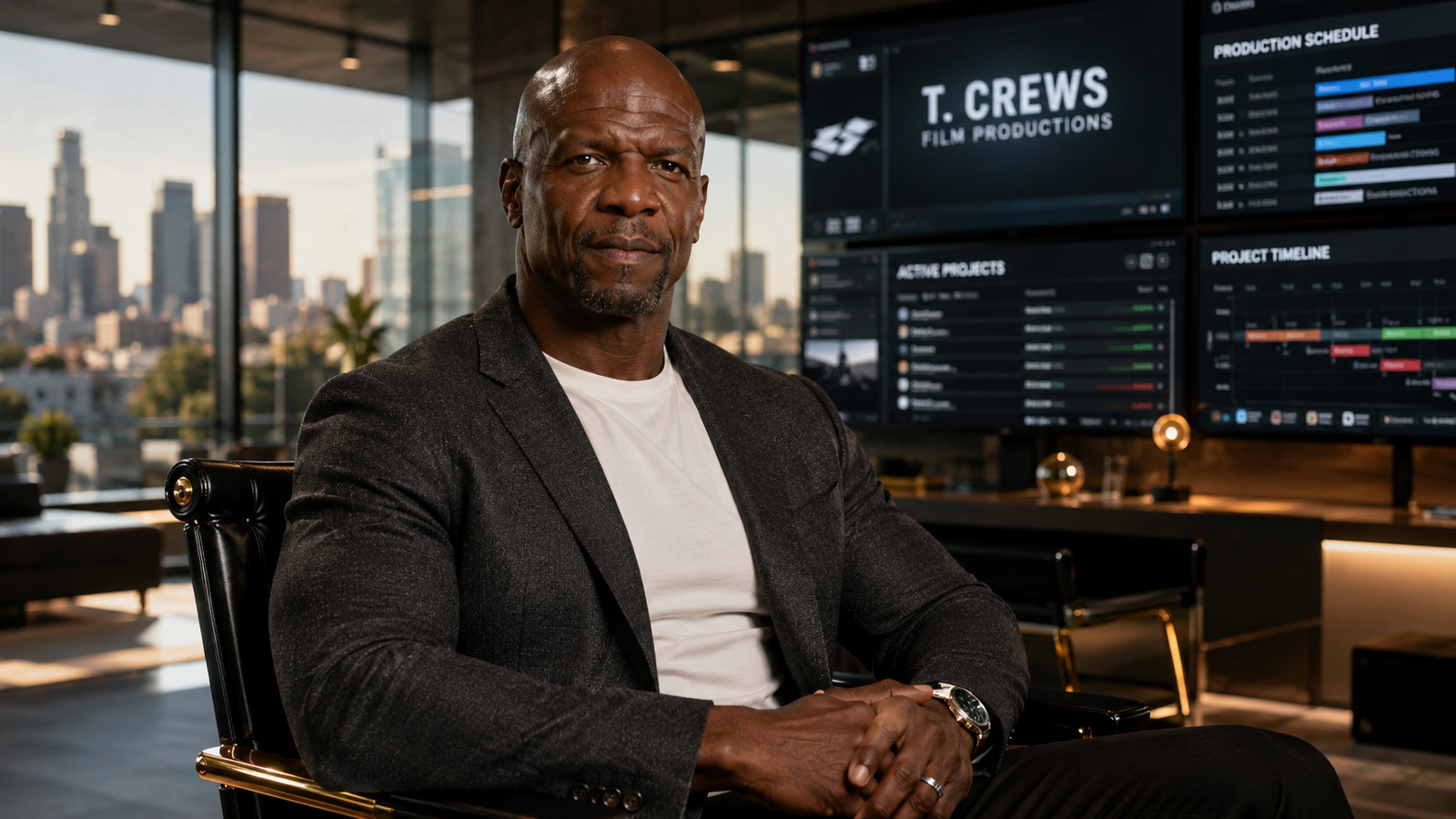 Terry Crews em estúdio de produção como produtor executivo em 2026
