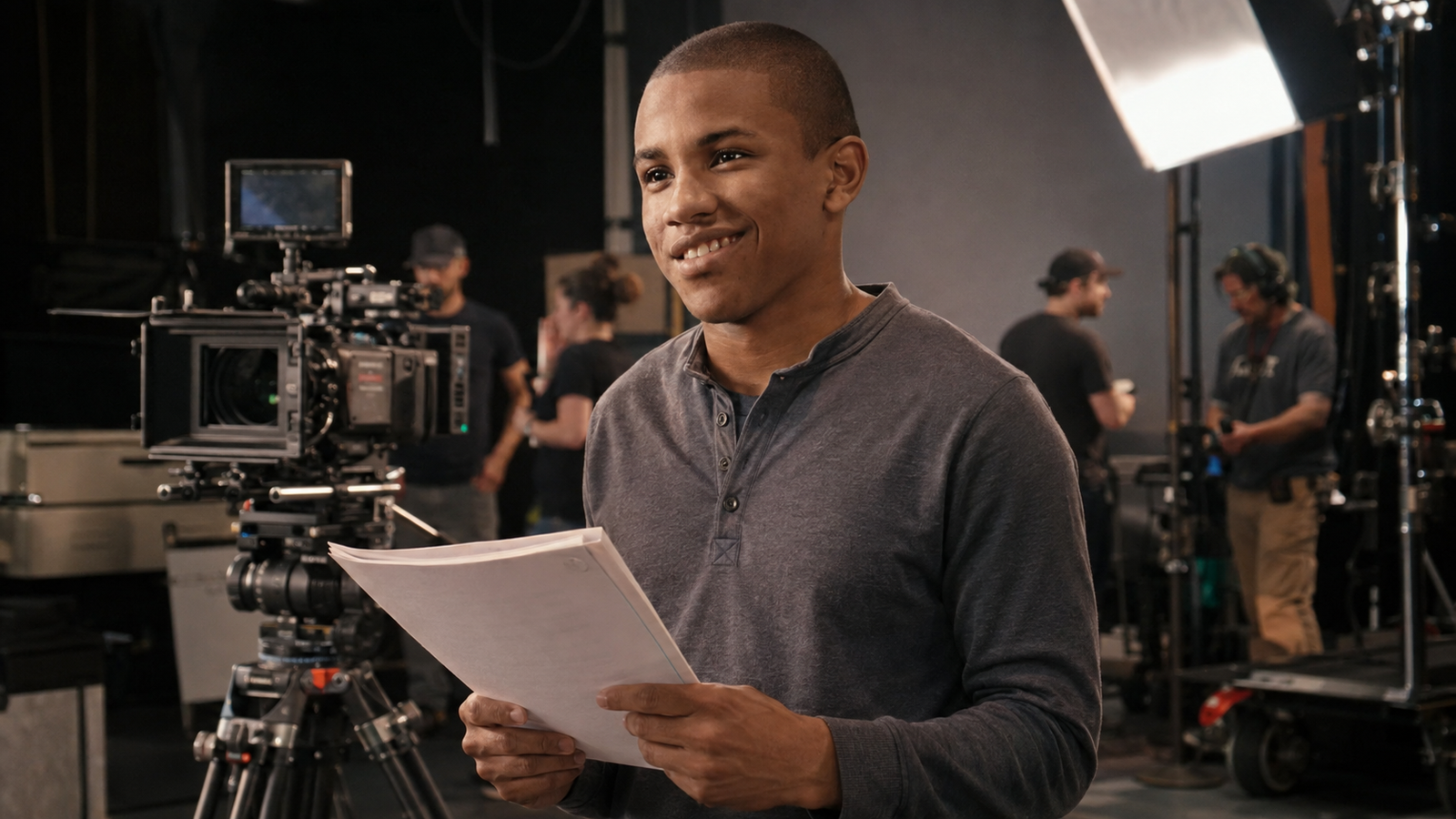 Tequan Richmond em set de filmagem dinâmico