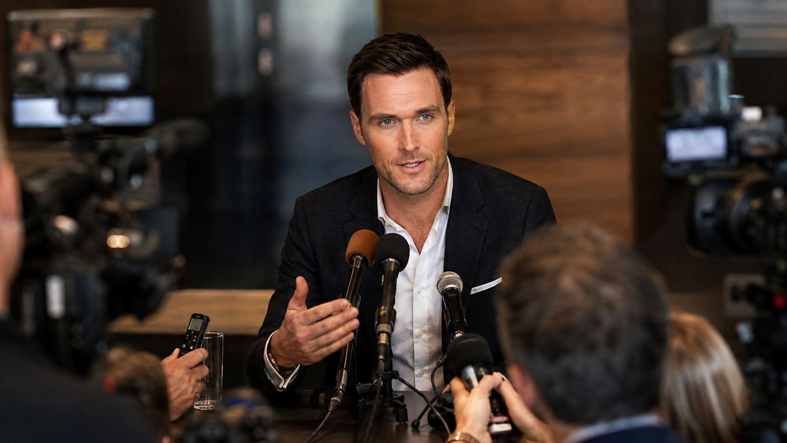 Owain Yeoman em coletiva de imprensa