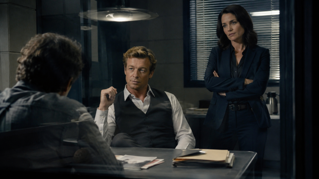Patrick Jane em uma cena intensa de dedução e observação.