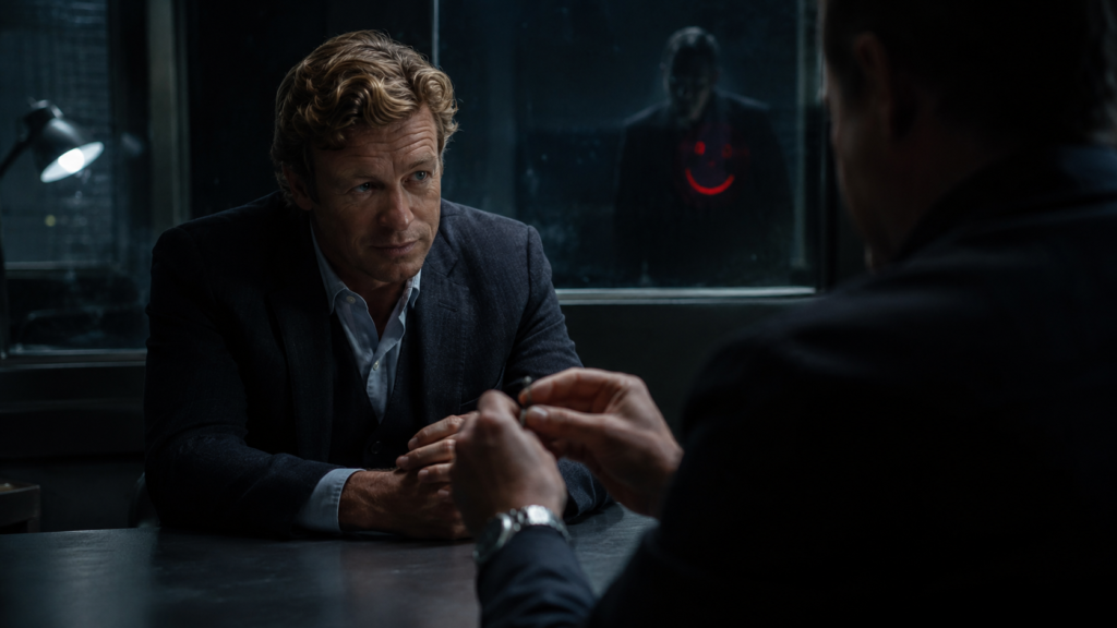 Cenas icônicas de Patrick Jane em momentos de tensão e mistério.