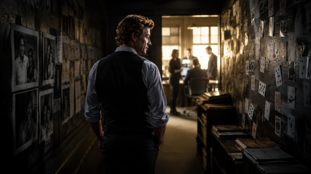 Patrick Jane em uma cena intensa de dedução e observação.