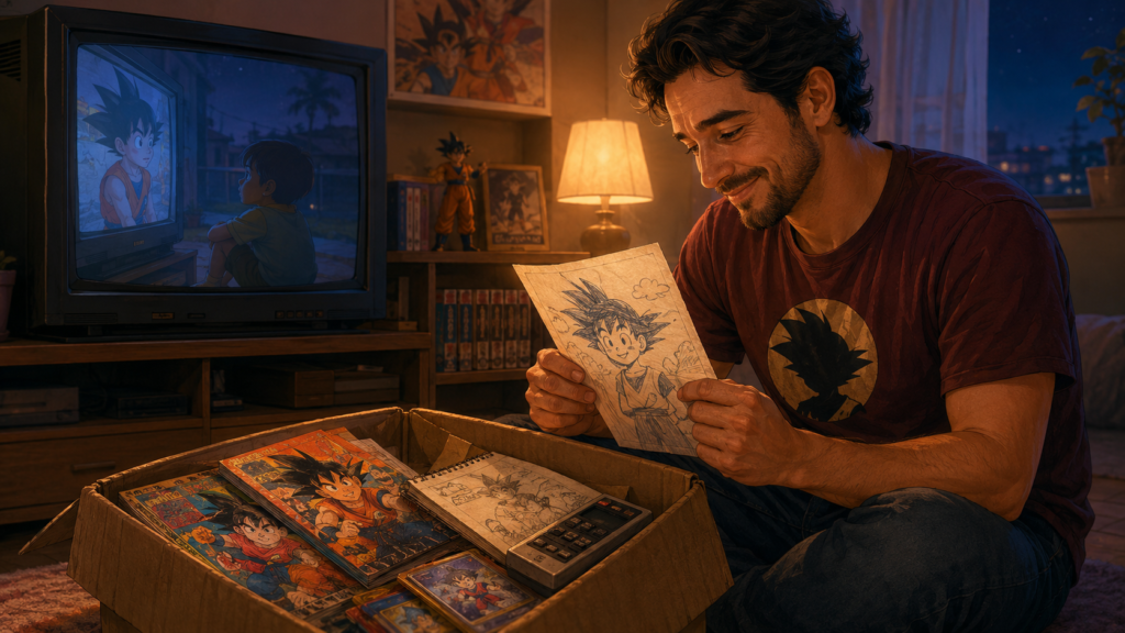 Crianças assistindo Dragon Ball na TV Globinho nos anos 2000.