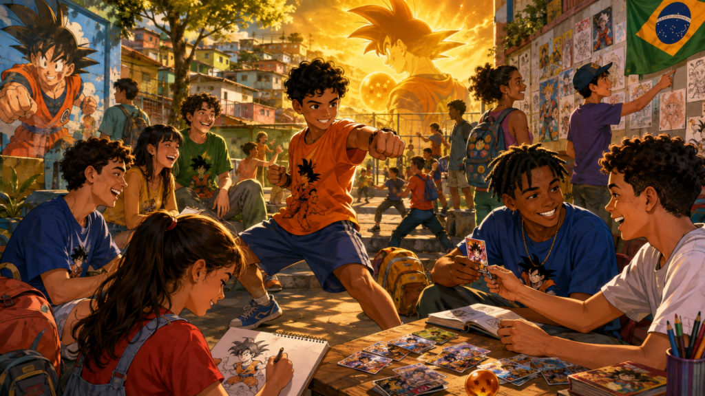 Crianças assistindo Dragon Ball na TV Globinho nos anos 90.