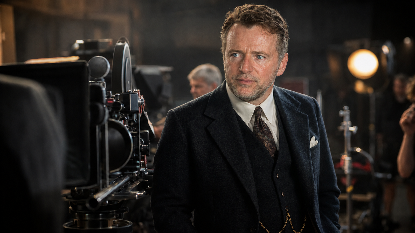Aidan Quinn no set de filmagem