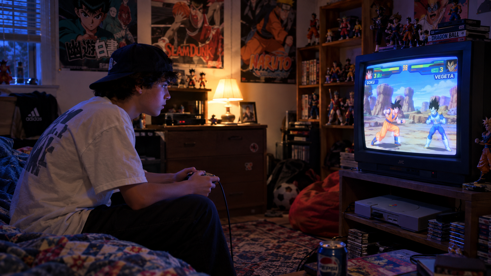 Adolescente jogando Dragon Ball Budokai Shin