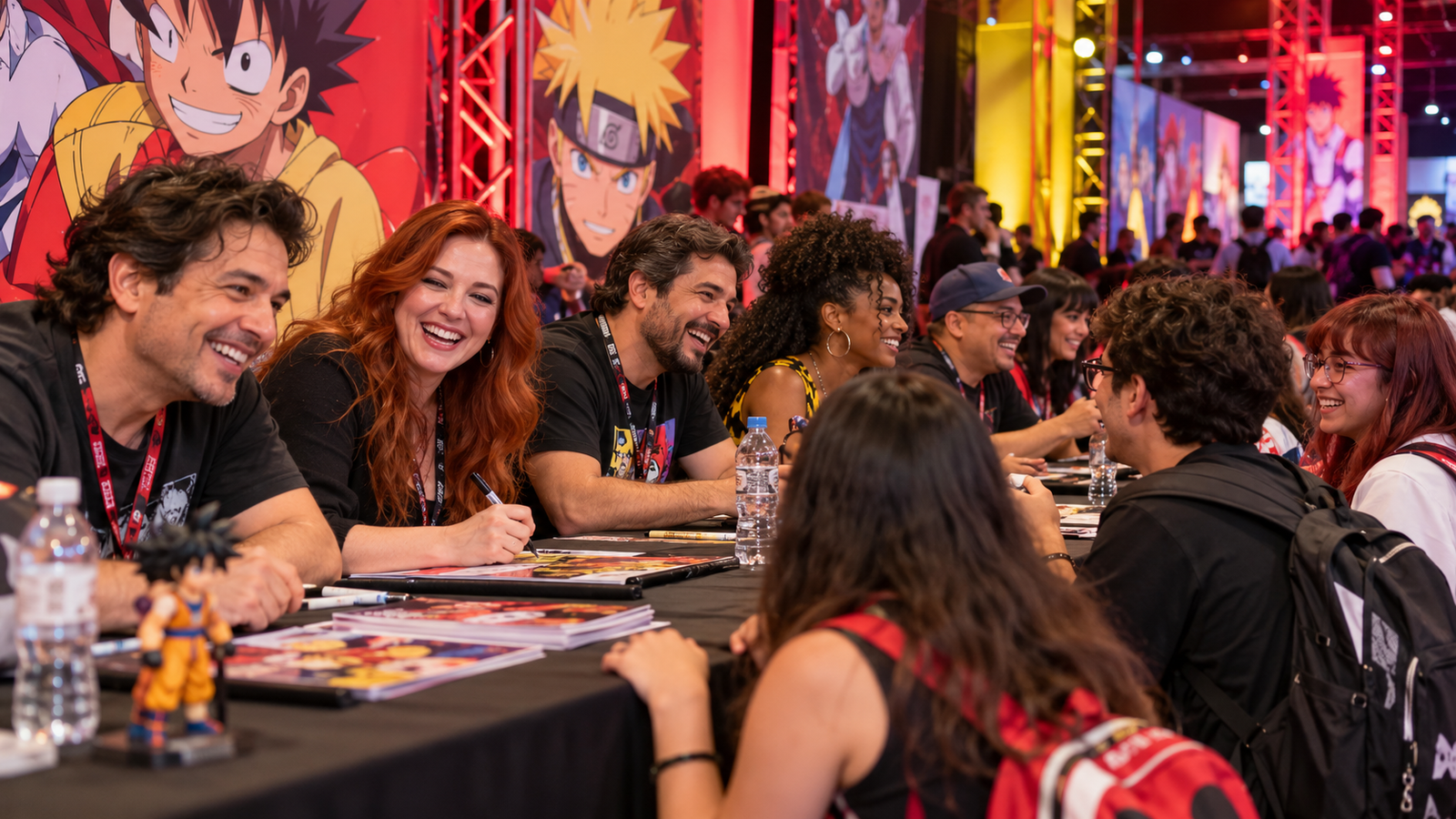 Dubladores de anime em evento com fãs