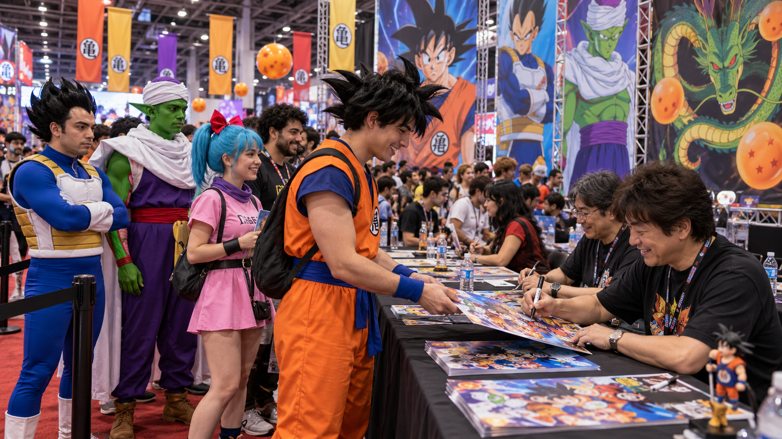 Fãs de Dragon Ball em evento de anime com dubladores